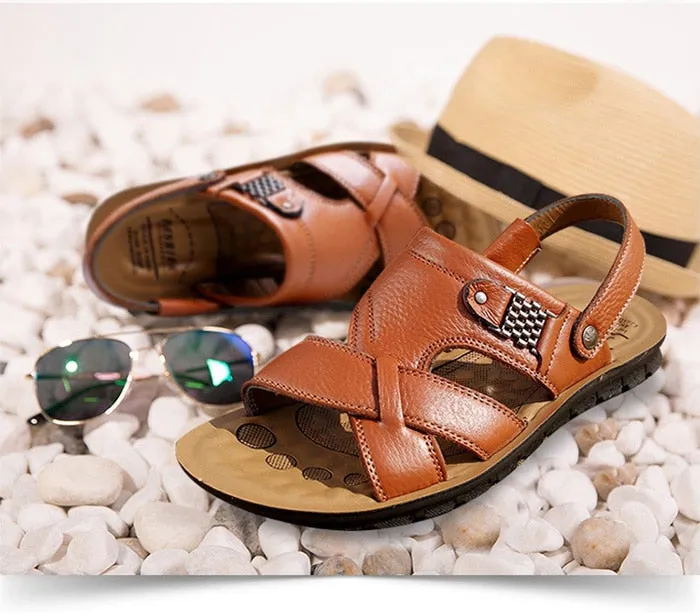 Light Blue Sandals Big Size 48 Men Genuine Leather Sandals Classic Shoes Slippers Soft Sandals