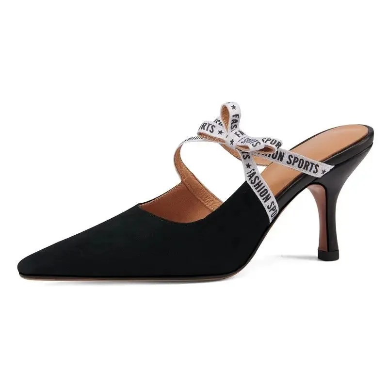 Slippers Define binfenxie  -  2024 New Suede Leather Women Slippers Pointed Toe Stiletto High Heels Summer Party Wedding Shoes Fashion Footwear Mules