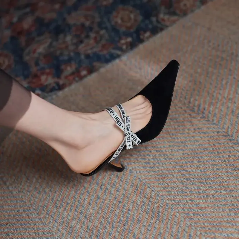 binfenxie  -  2024 New Suede Leather Women Slippers Pointed Toe Stiletto High Heels Summer Party Wedding Shoes Fashion Footwear Mules Carnaval Slides