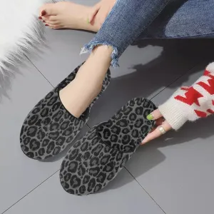 Rabbit Ear Slippers Black Leopard Women's Slipper, Animal Print Cheetah Grey House Slide Handmade Bedroom Cozy Winter Designer Slip On Indoor Shoes