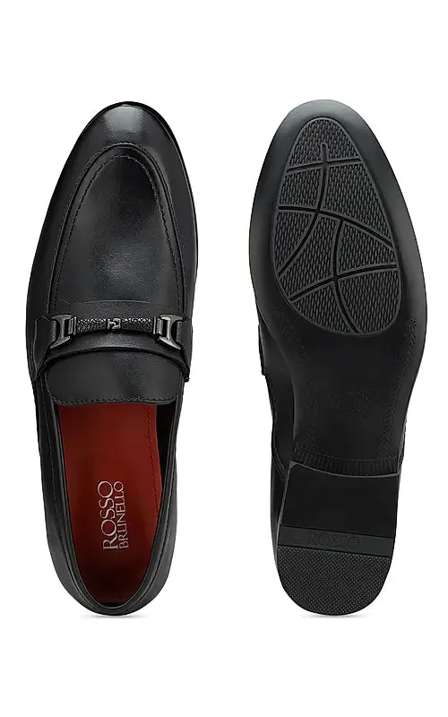 Black Plain Leather Loafers Sleek Loafers
