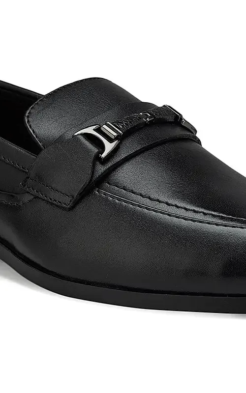 Thelma Loafers Black Plain Leather Loafers