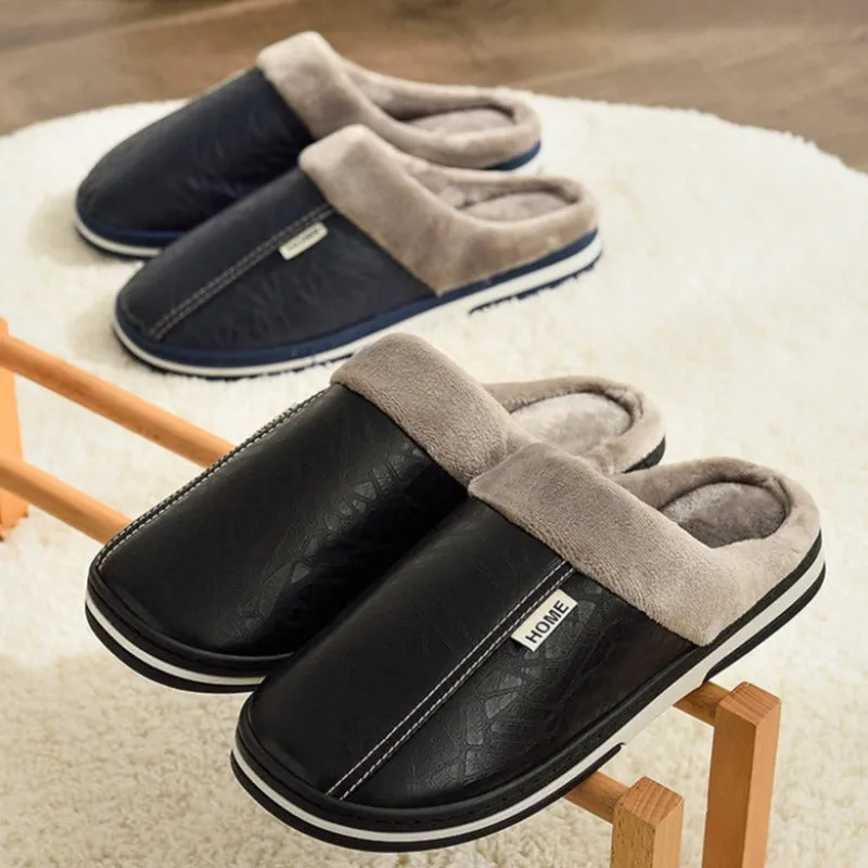 Groovywish Fur Slippers For Men Comfy Cozy Leather Home Shoes Chunky Slippers