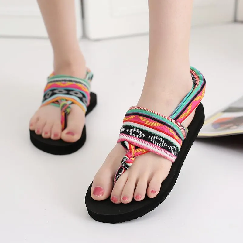 Bohemian Wrapped Flip-Flops Women Slippers Flat-bottomed Fashion Wear Non-slip Beach Shoes Flip Flops With Gold Buckle