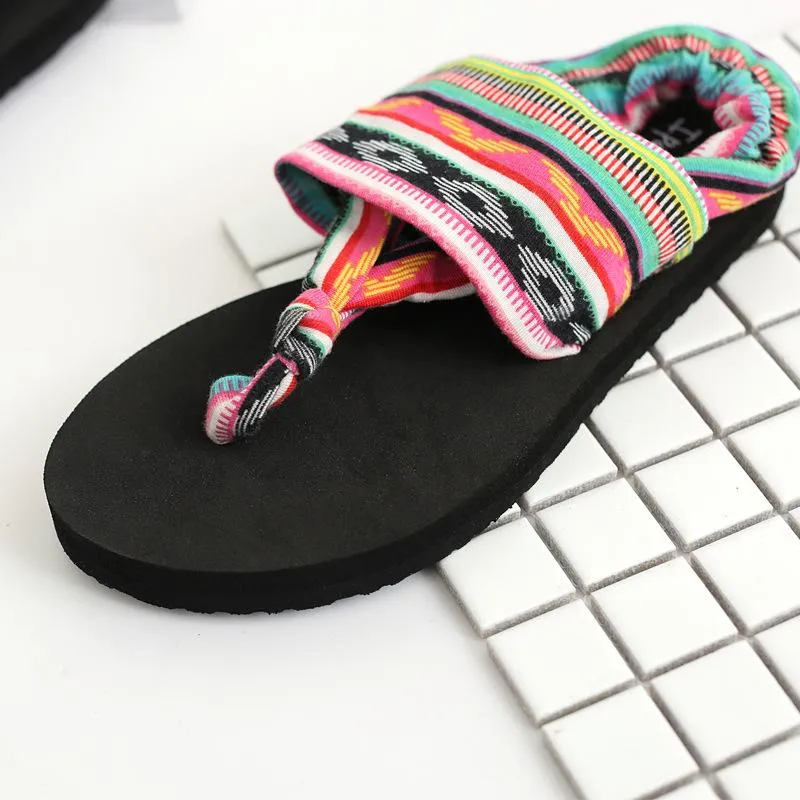 Bohemian Wrapped Flip-Flops Women Slippers Flat-bottomed Fashion Wear Non-slip Beach Shoes Dress Flip Flops