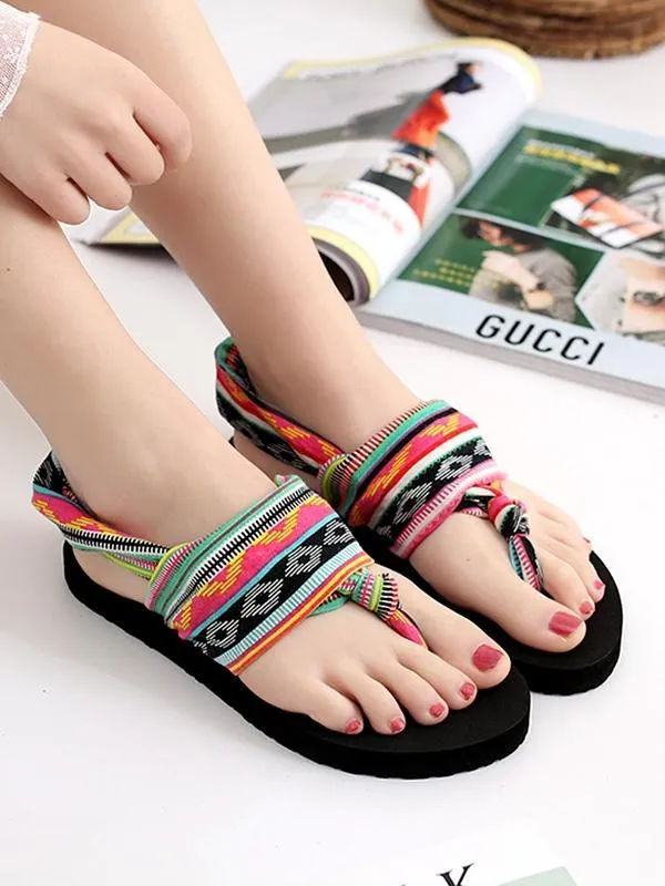 Bohemian Wrapped Flip-Flops Women Slippers Flat-bottomed Fashion Wear Non-slip Beach Shoes Flip Flops Shrink In Sun