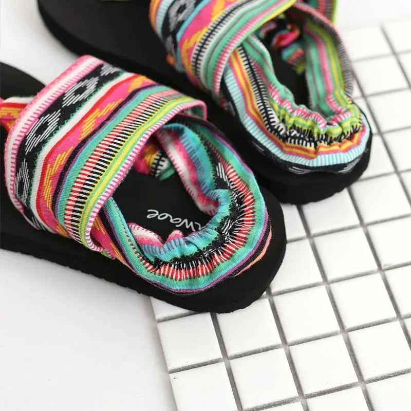 Bohemian Wrapped Flip-Flops Women Slippers Flat-bottomed Fashion Wear Non-slip Beach Shoes Flip Flops Changeable Straps