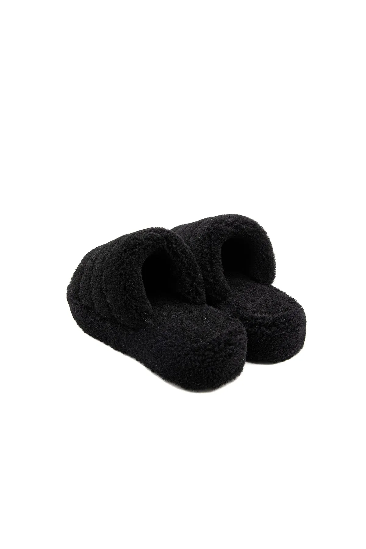 Pajamas And Slippers Set Women's Shearling Slippers, Black Curly Wool