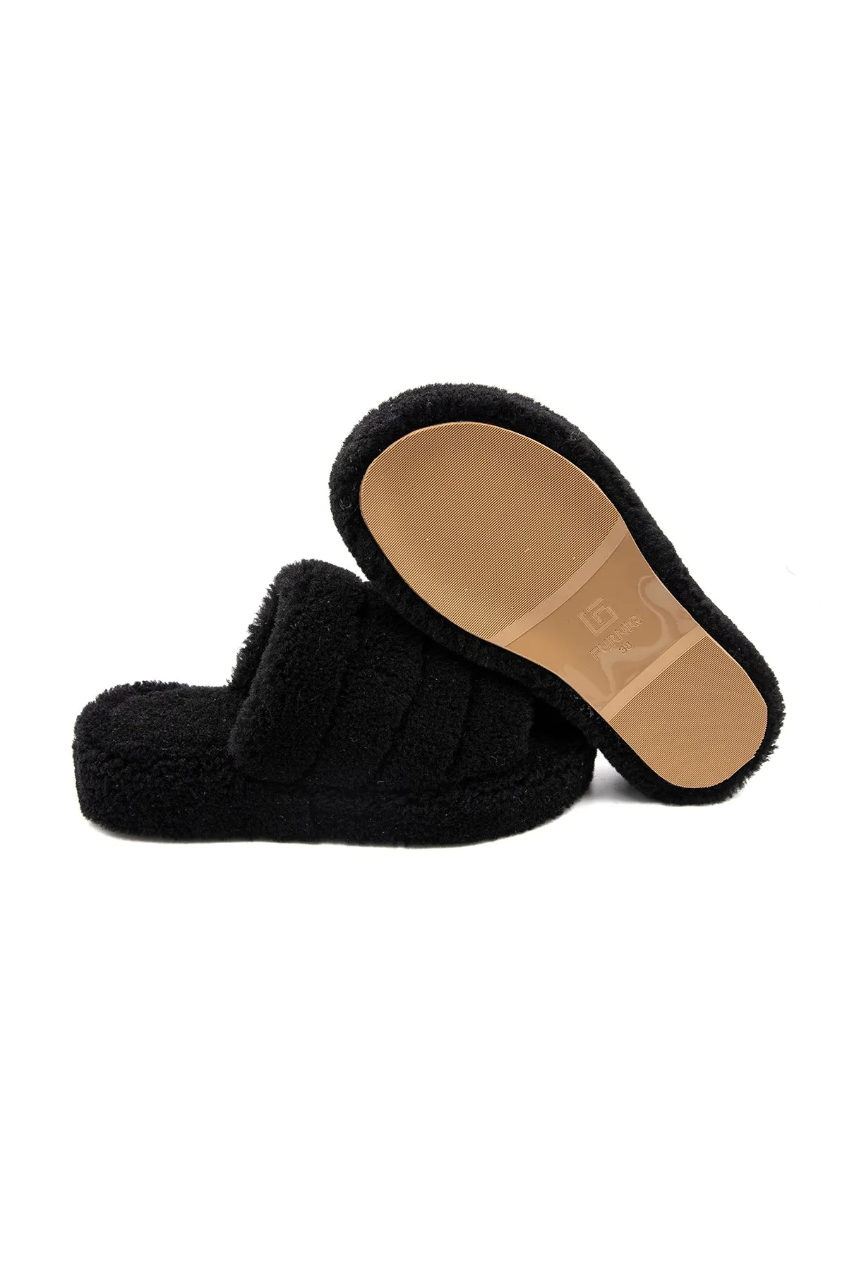 Boot Slippers Women's Shearling Slippers, Black Curly Wool