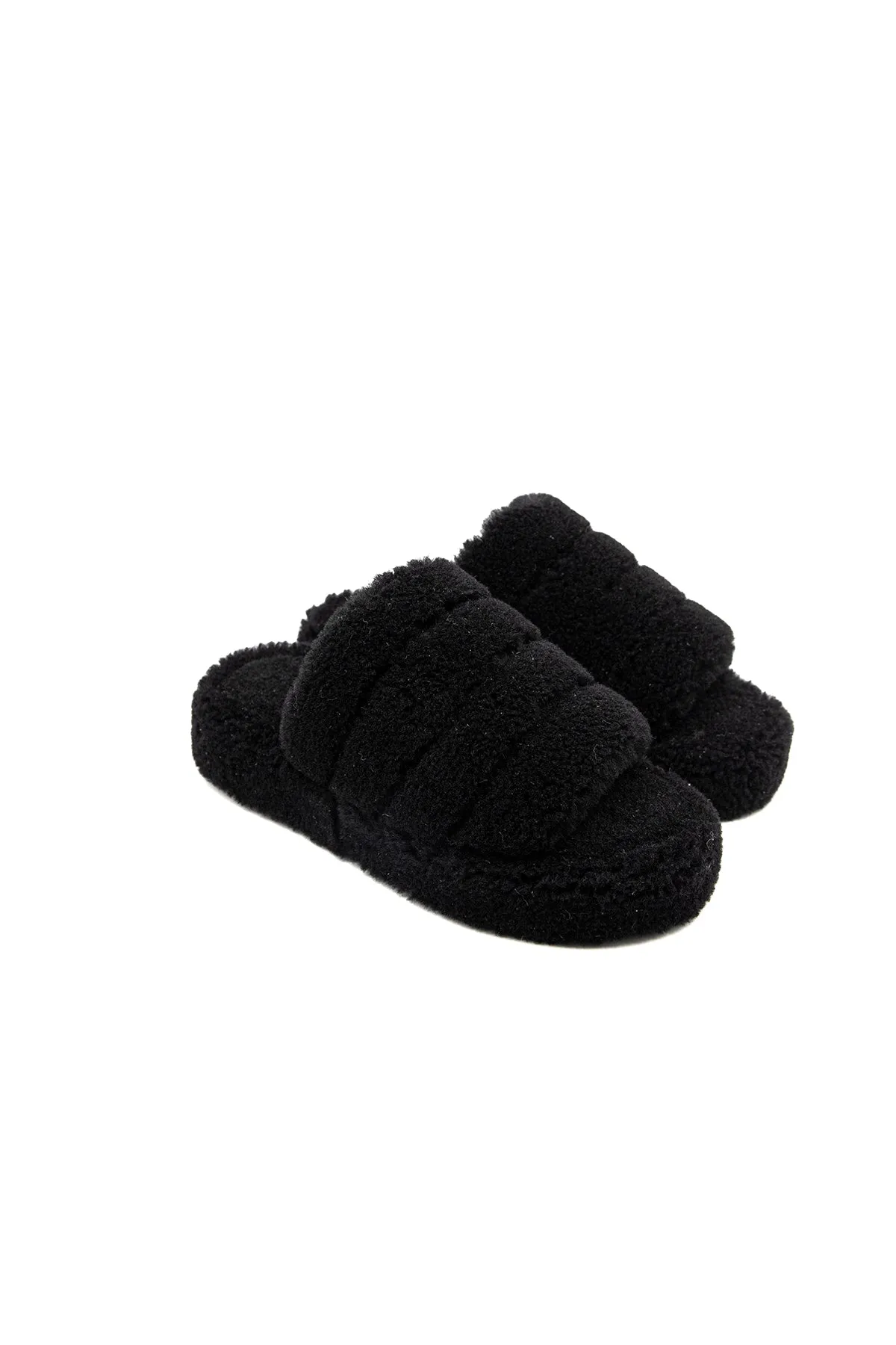 Women's Shearling Slippers, Black Curly Wool Couple Slippers