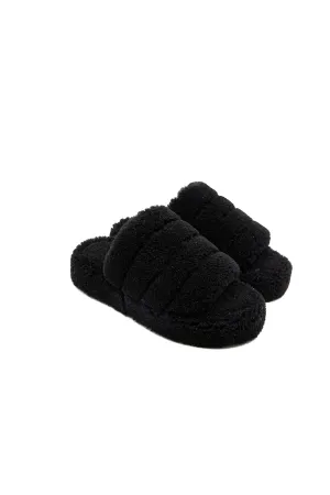 Women's Shearling Slippers, Black Curly Wool Guinness Slippers