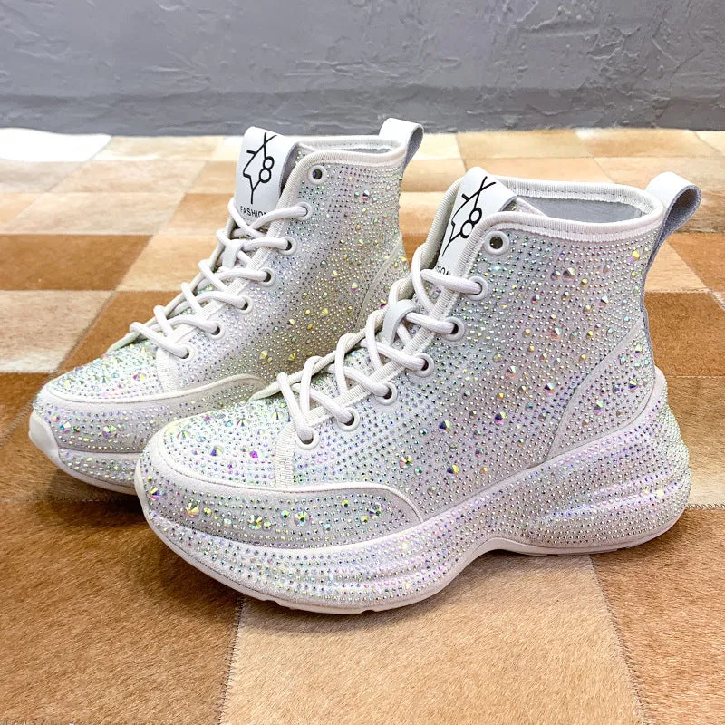 Best Slip-on Sneakers Women's Rhinestone Platform Shoes Fashion High Top Sneakers