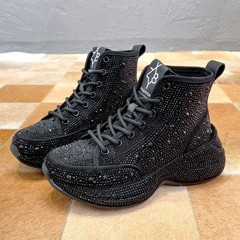 Women's Rhinestone Platform Shoes Fashion High Top Sneakers Bad Sneakers Lyrics
