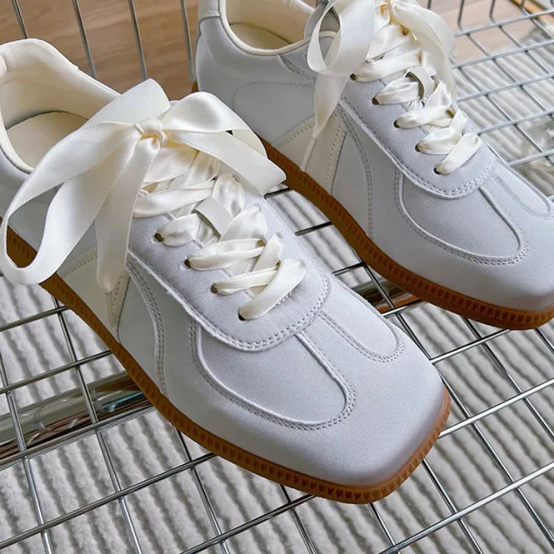 MQTIME  -  Women Sneakers Women Split Leather Lace-Up Square Head Platform Shoes Lady Soft Flats Casual Shoes Loafers Women Luxury Shoes Mesh Loafers