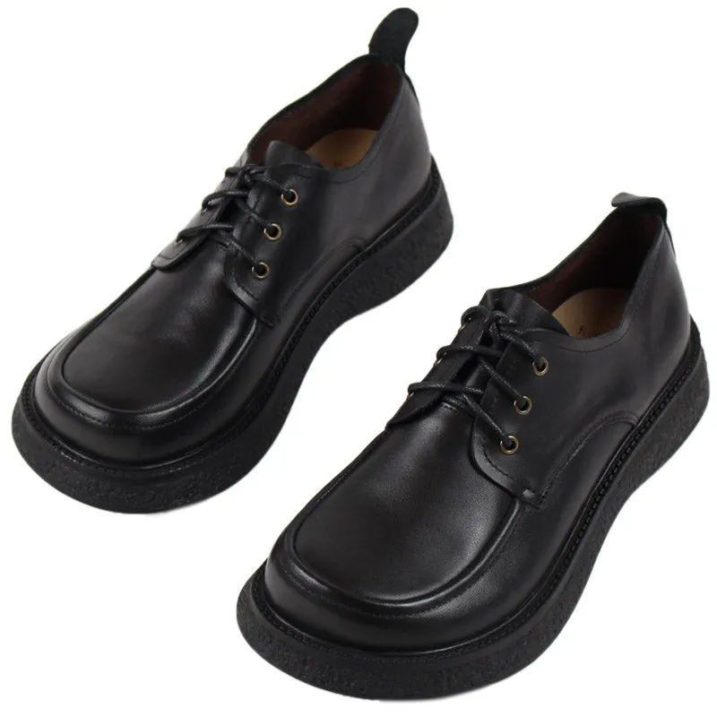 Women Handmade Genuine Leather Platform Oxford Shoes Round Toe in Coffee/Black Basketball Oxfords Stockx