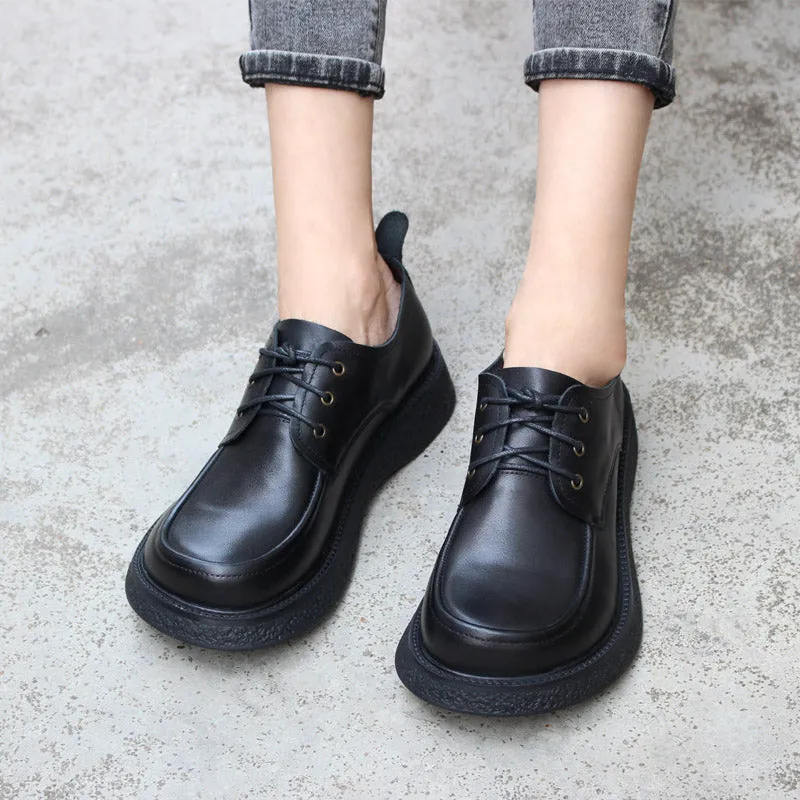 Women Handmade Genuine Leather Platform Oxford Shoes Round Toe in Coffee/Black Luna Blu Oxford