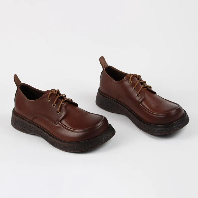 Oxfords And Dresses Women Handmade Genuine Leather Platform Oxford Shoes Round Toe in Coffee/Black