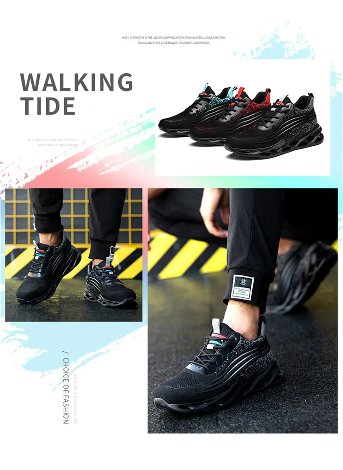 Large Work Boots Breathable Working Shoes Anti Smash Anti Pierce Safety Shoes Steel Toes Sneakers