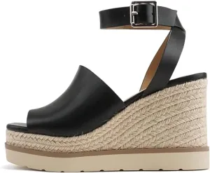Soda Stella ~ Women Square Peep Toe Single Band Platform Espadrille Wedge Sandals with Adjustable Ankle Strap Flip Flops Large