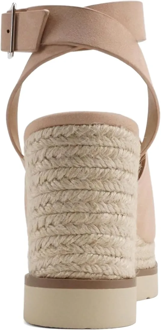 Soda Stella ~ Women Square Peep Toe Single Band Platform Espadrille Wedge Sandals with Adjustable Ankle Strap Womens Flip Flops