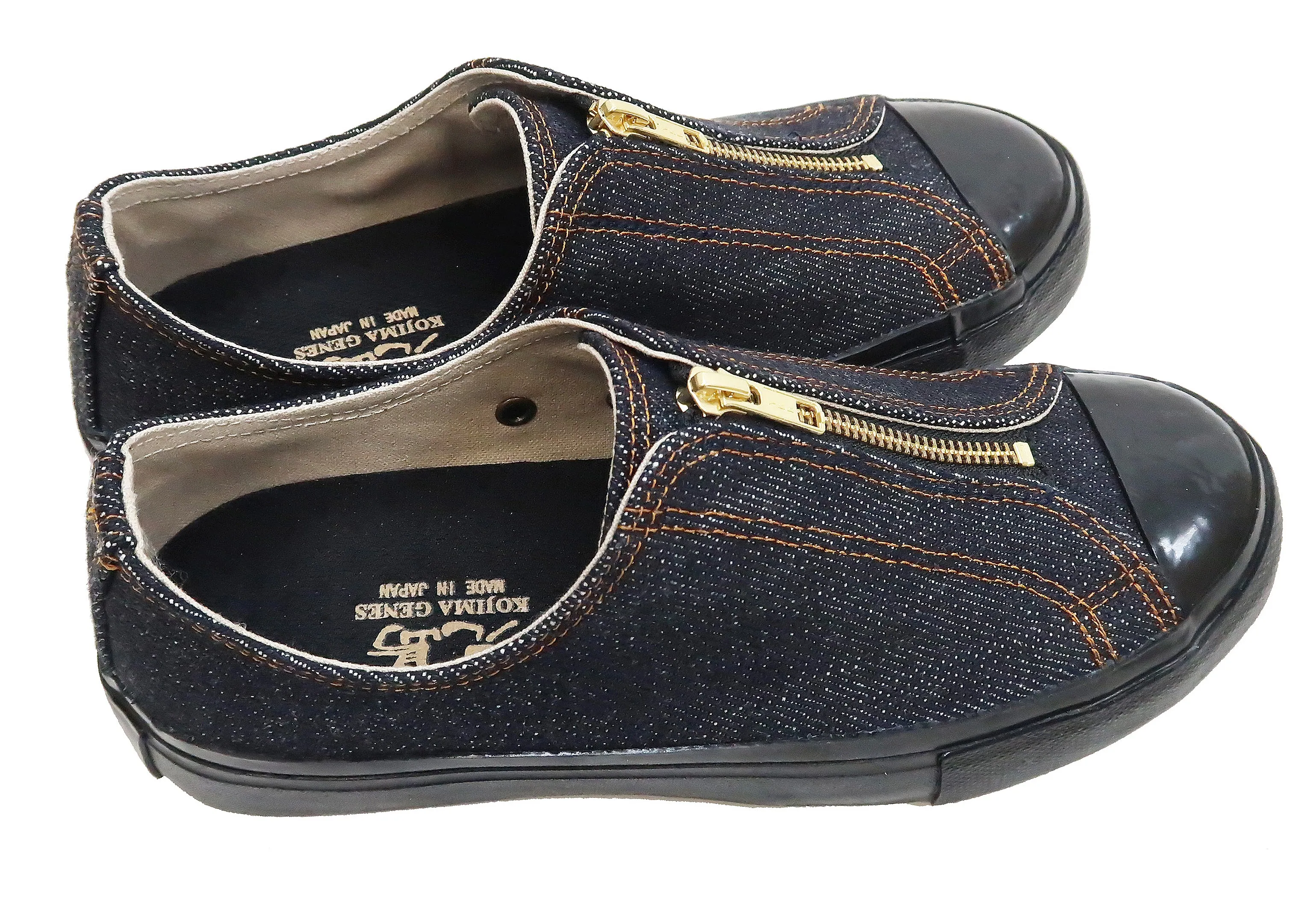 Kojima Genes Denim Sneakers Men's Laceless Front Zip Low Top 25oz Jean Shoes RNB-8007 rnb8007 Most Expensive Basketball Sneakers