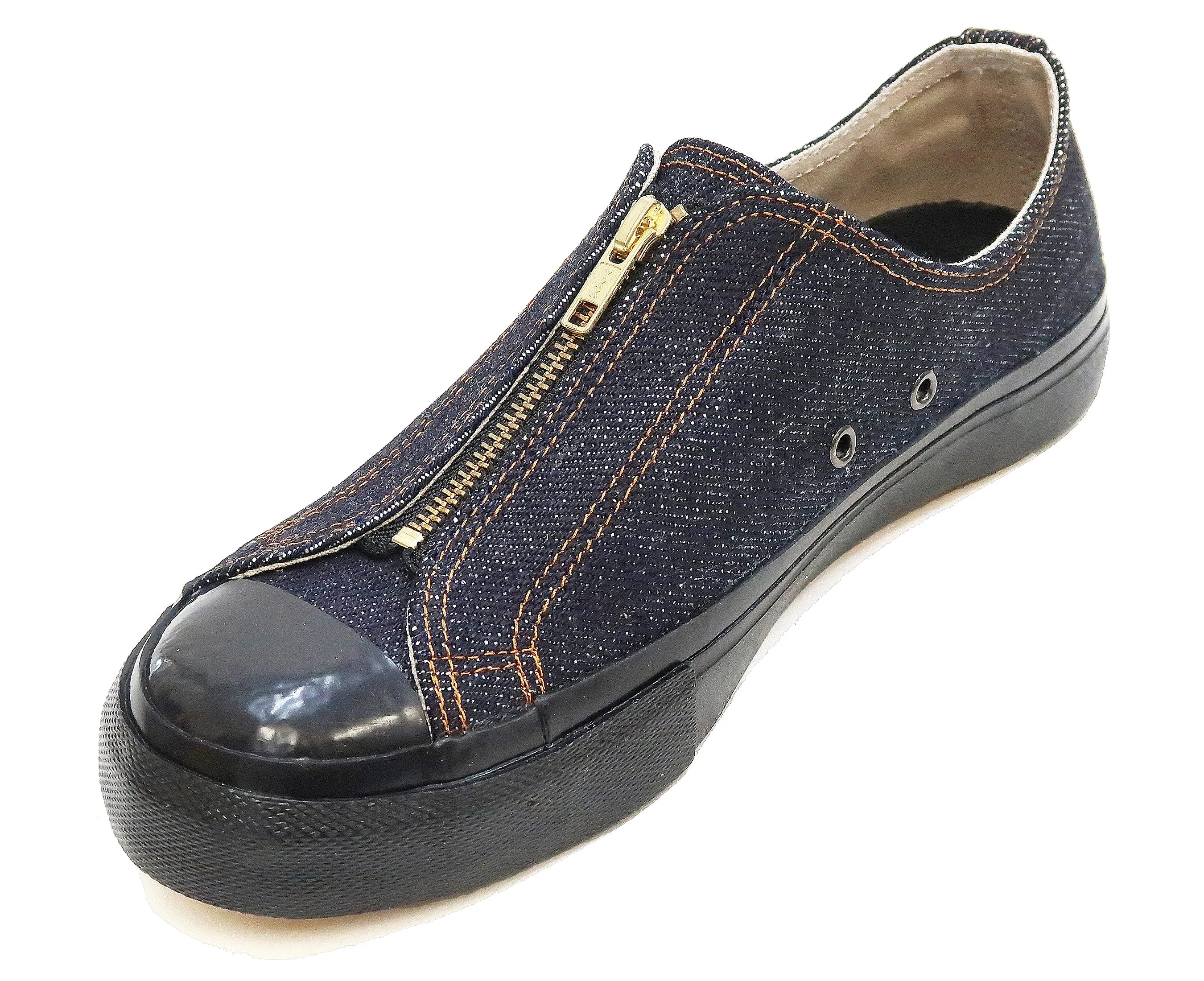 Velcro Strap Sneakers Kojima Genes Denim Sneakers Men's Laceless Front Zip Low Top 25oz Jean Shoes RNB-8007 rnb8007