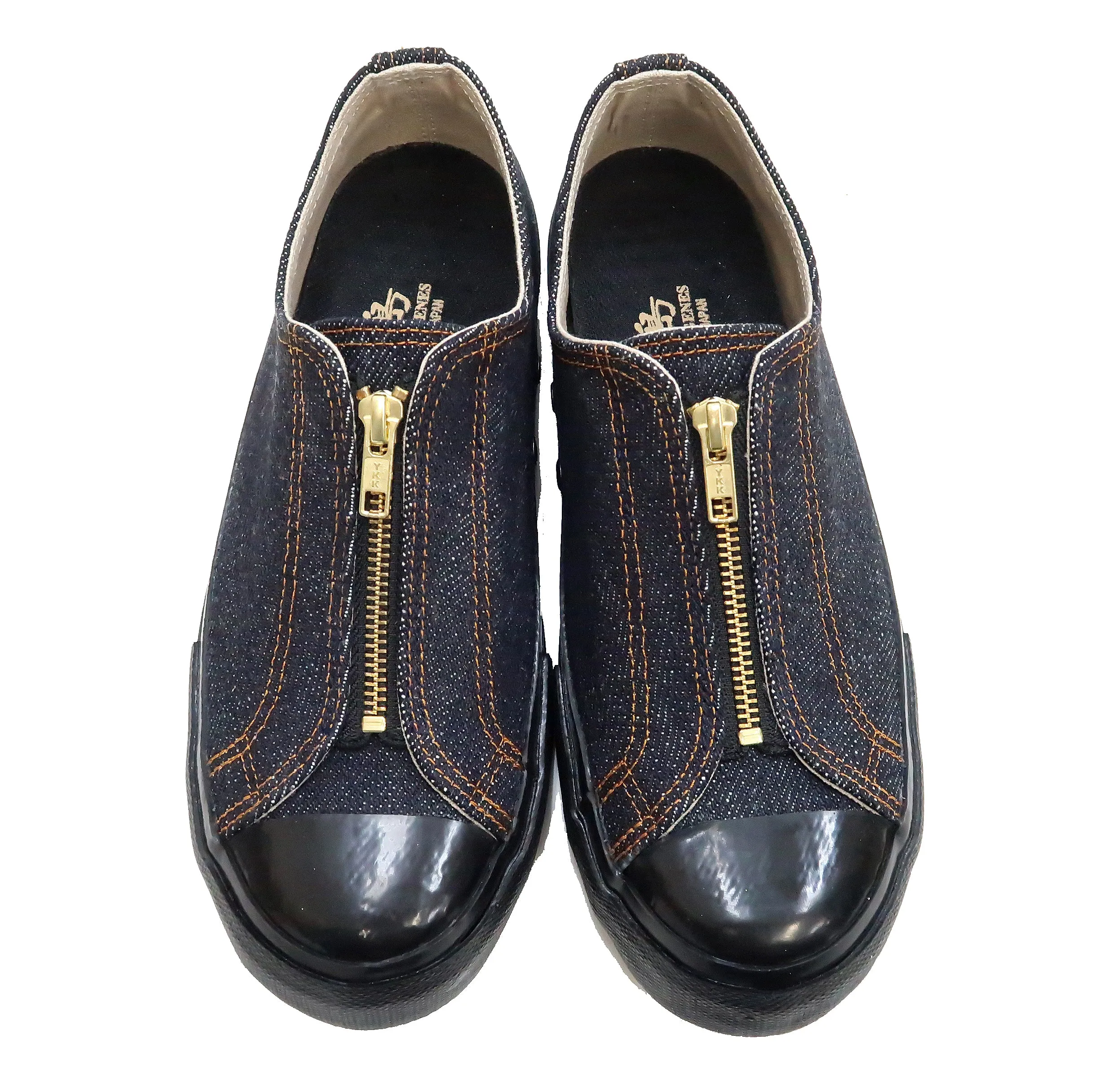 Kojima Genes Denim Sneakers Men's Laceless Front Zip Low Top 25oz Jean Shoes RNB-8007 rnb8007 Hi Top Sneakers Shoes