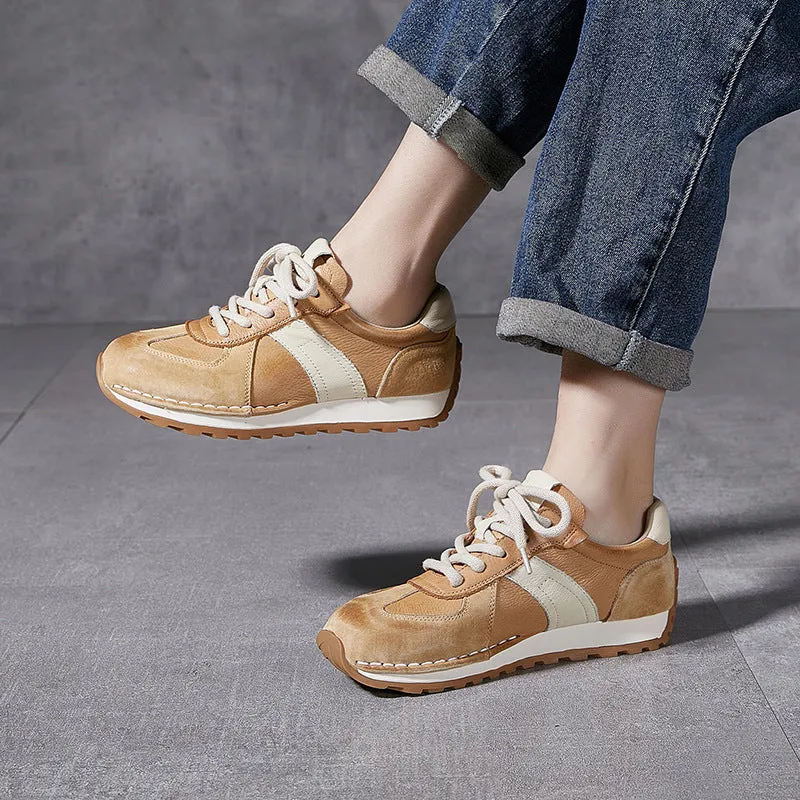 Lightweight Sneakers Women's Leather Patchwork Sneakers Comfortable Soles Suede Causal Sport Shoes