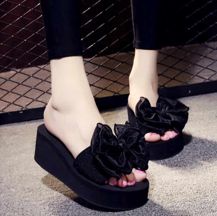 Pet Flip Flops Women Bow Summer Sandals Slipper Indoor Outdoor Beach Shoes summer women's shoes flip flops on the platform