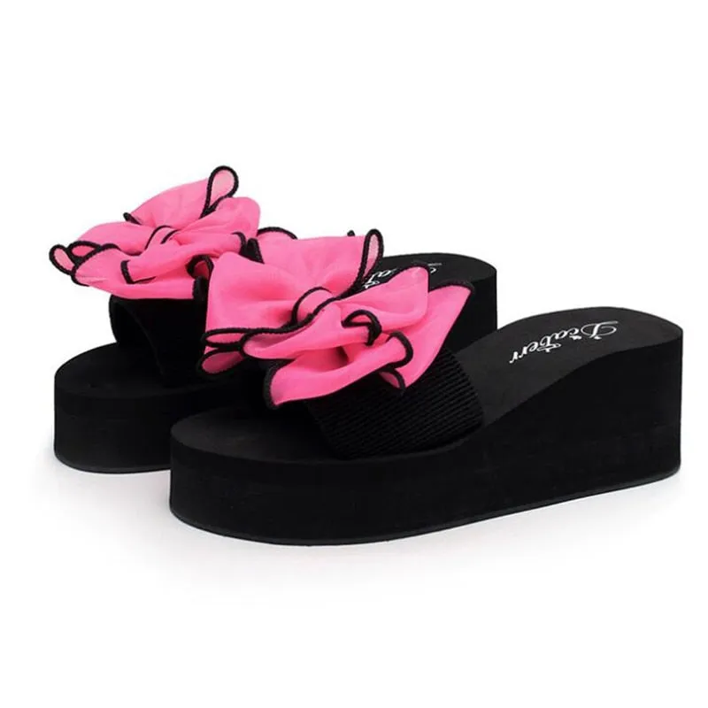 Women Bow Summer Sandals Slipper Indoor Outdoor Beach Shoes summer women's shoes flip flops on the platform Bunny Flip Flops