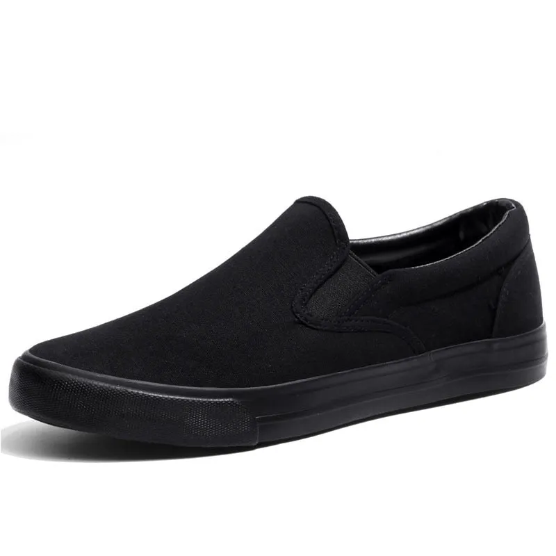 Wide Dress Shoes Flats Canvas Shoes Men Loafers Cool Young Man Street Black Shoes Breathable Men Casual Shoes Flat Slip-on Plus Size N023