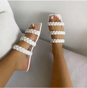 Carv Triple Strap Designed Leather Slipper Slide Light