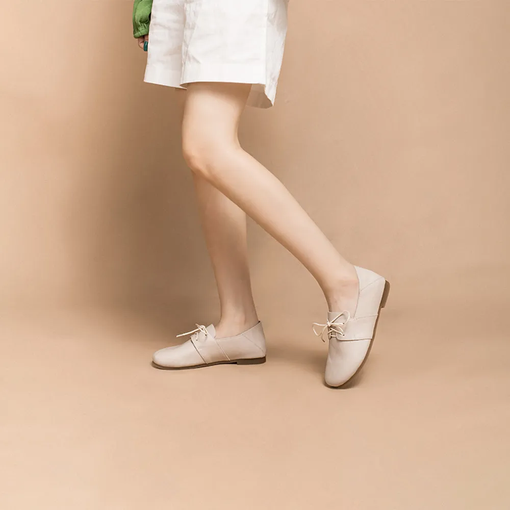 Soft Leather Lace Up Flats Women Yellow/White/Pink Best Casual Oxford Shoes