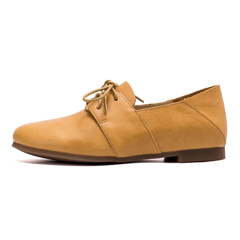 Kingsman Oxfords Quote Soft Leather Lace Up Flats Women Yellow/White/Pink