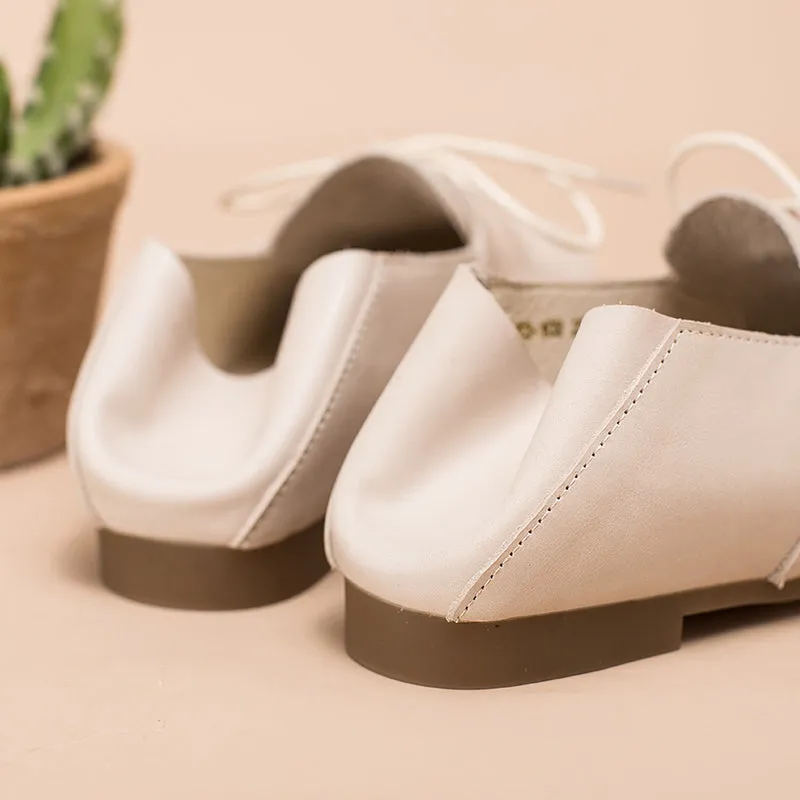 Soft Leather Lace Up Flats Women Yellow/White/Pink Skull Oxfords