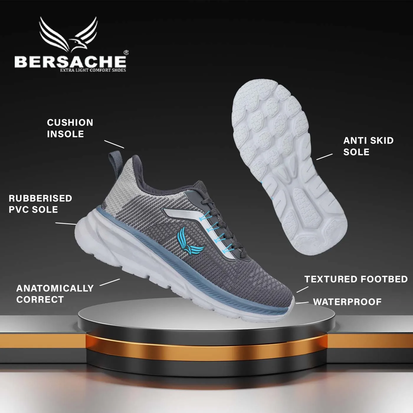 Bersache premium Sports ,Gym, tranding Stylish Running shoes for men -8012 (Grey) Slippers For Heel Spurs