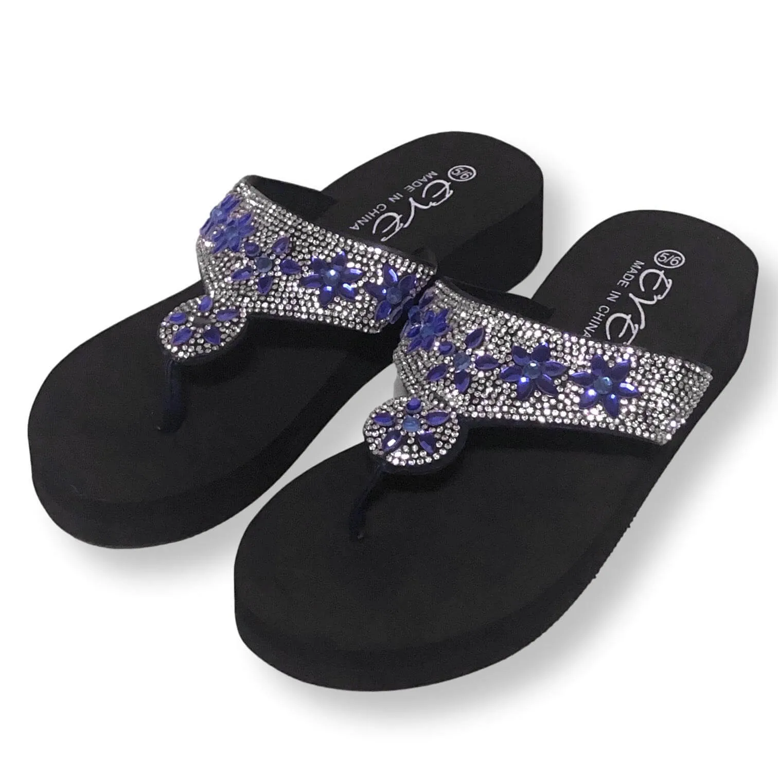 Womens Sandals Rhinestone Flip Flops Shoes For Women, Black/Blue/Brown, Size 5-11 Best Fitting Flip Flops