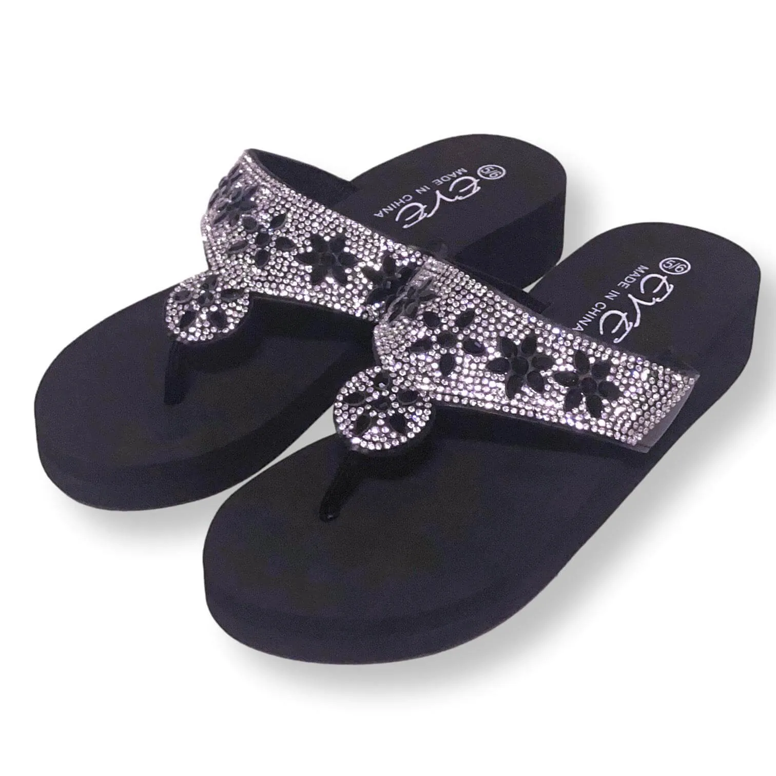 Pillow Arch Support Flip Flops Womens Sandals Rhinestone Flip Flops Shoes For Women, Black/Blue/Brown, Size 5-11