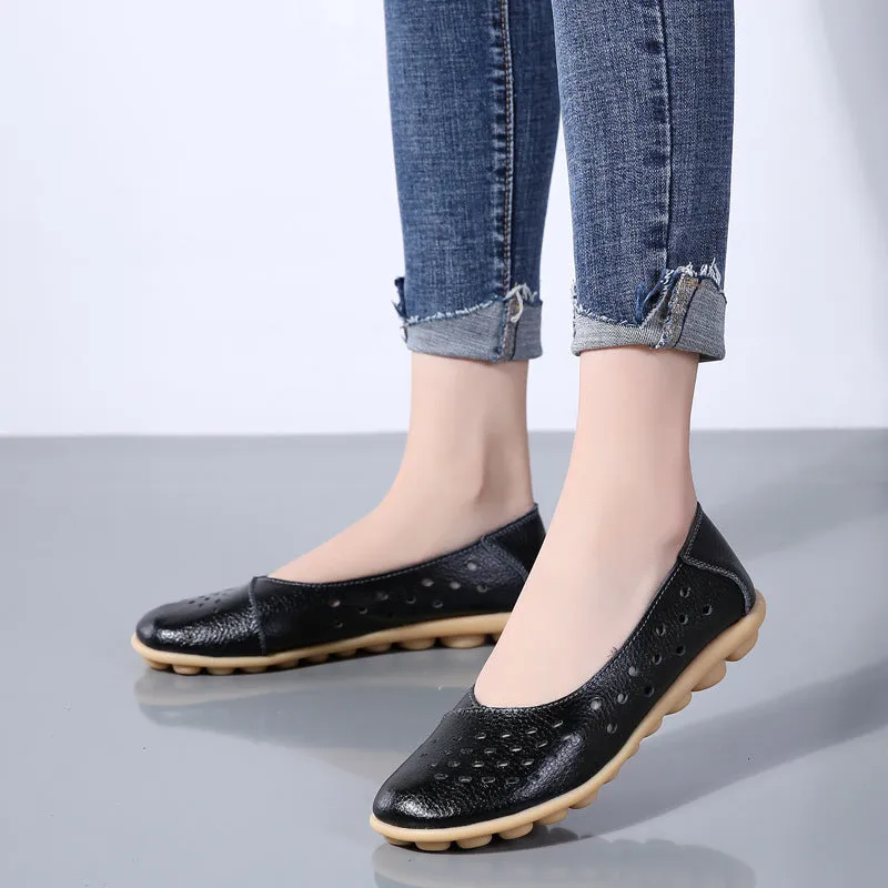 Cilool Pregnant Casual Flat Sole Single Women Shoes Slip On Loafers Leather