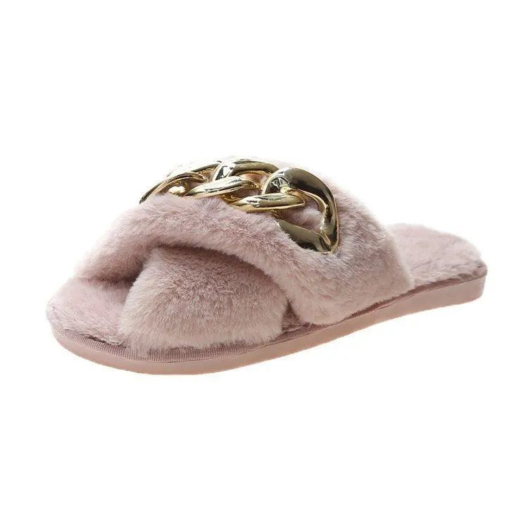 Slip Driftwood Classic Cross Fur Designed Pink Slipper