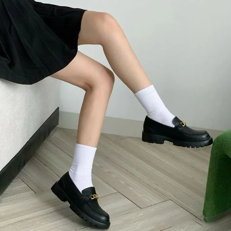 Macys Loafers Chunky Slip on Loafers Women Genuine Leather Platform Shoes Round Toe Handmade Shoes