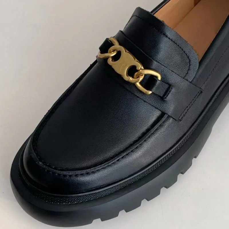 Chunky Slip on Loafers Women Genuine Leather Platform Shoes Round Toe Handmade Shoes Loafers With Suit Pants