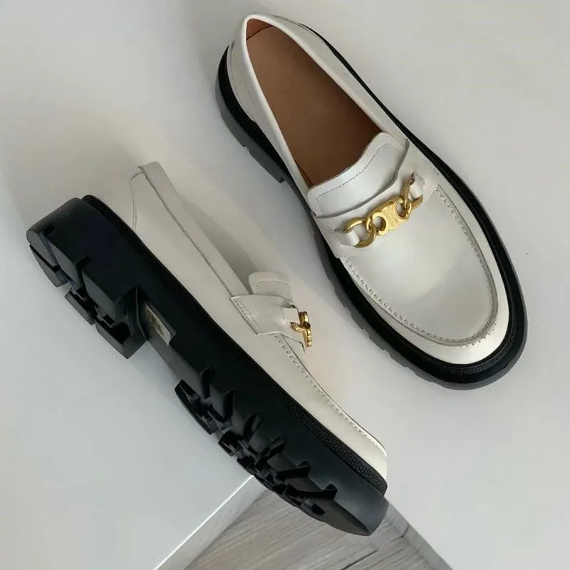 Peter Milar Loafers Chunky Slip on Loafers Women Genuine Leather Platform Shoes Round Toe Handmade Shoes