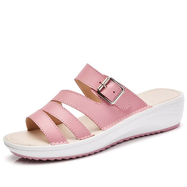 Women Slippers Fashion Flip Flops Women Shoes Wedges Slippers New Summer Women Sandals Comfortable Buckle Ladies Sandals Relay Flip Flops