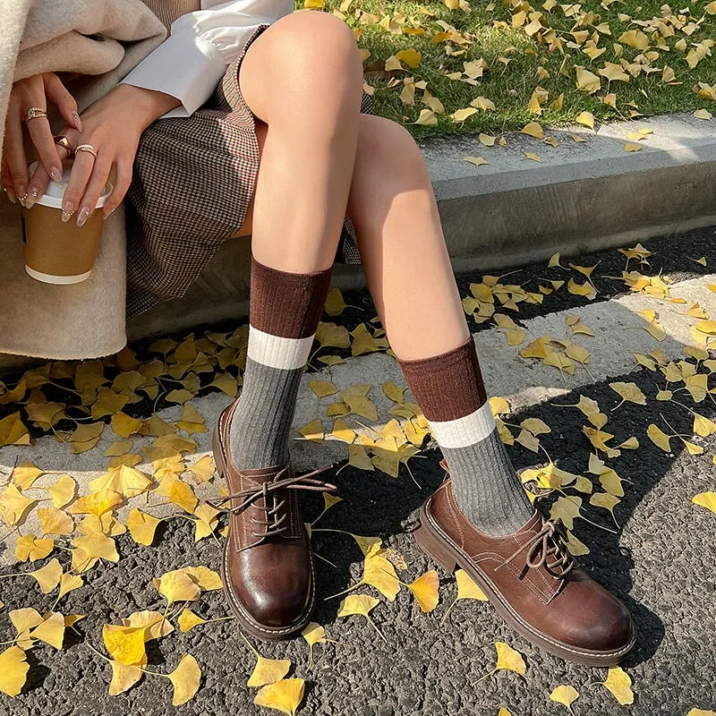 8053 Quad Arc Oxfords Round Toe Derby Shoes For Women Handmade Horse Leather in Brown/Black