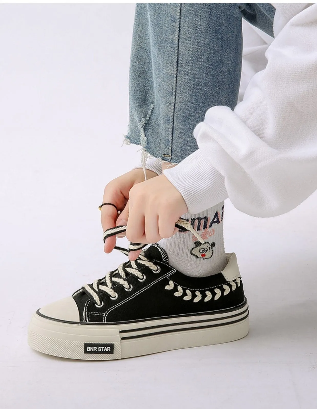 Armani Sneakers Women's Ear of Wheat Design Thick Soled Canvas Shoes