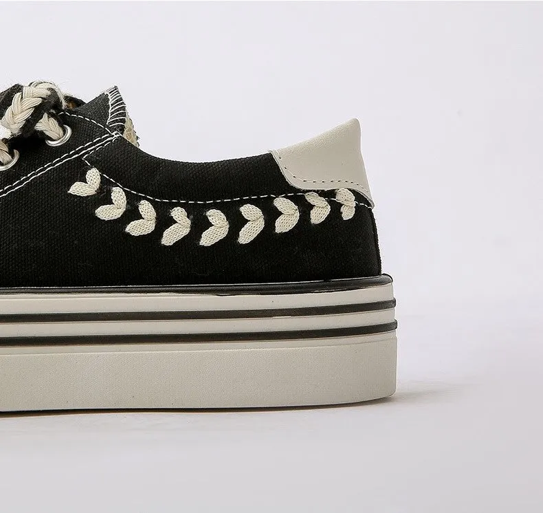 Women's Ear of Wheat Design Thick Soled Canvas Shoes Business Sneakers