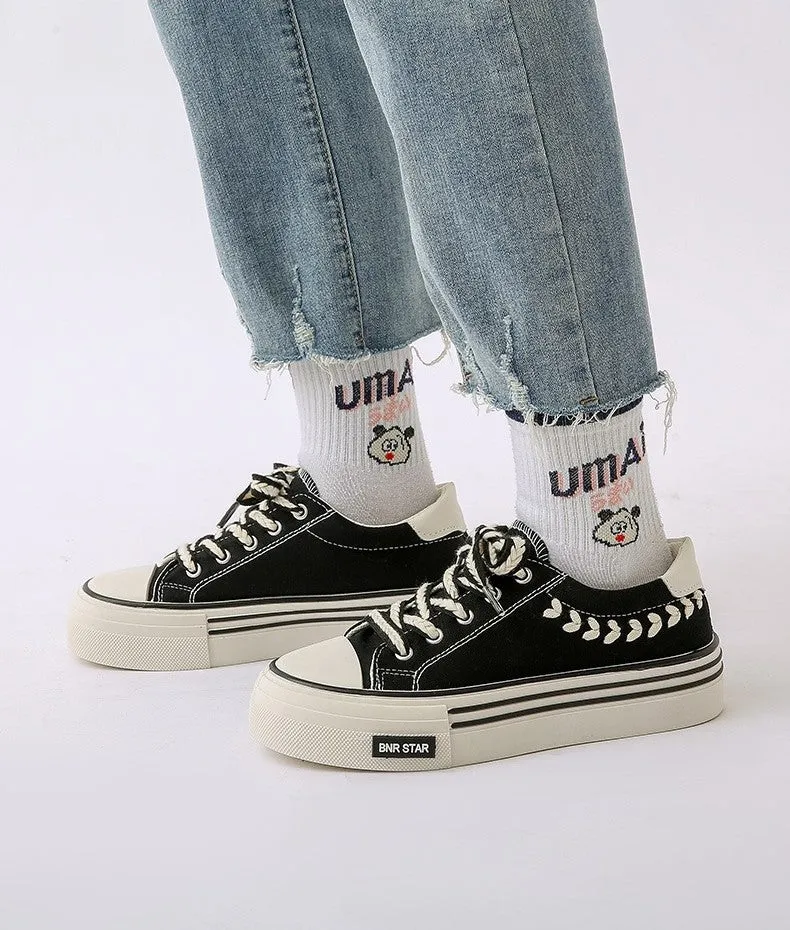 Classic Slip On Sneakers Women's Ear of Wheat Design Thick Soled Canvas Shoes