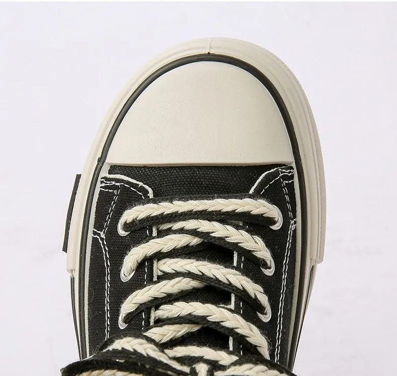 Wide Leg Jeans With Sneakers Women's Ear of Wheat Design Thick Soled Canvas Shoes