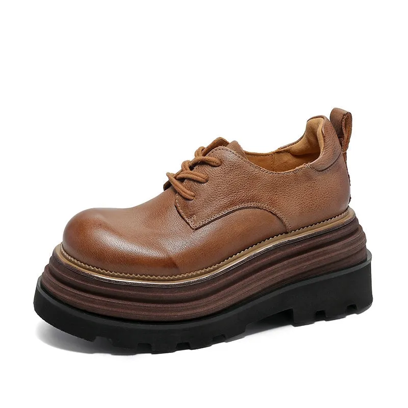 Horse Leather 80mm Platform Derby Shoes in Brown/Coffee Doc Marten Oxfords